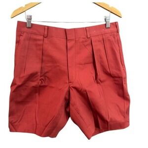 Pleated Red Shorts Mens Size 32 Cotton Blend Flat Front Tailored Dress Shorts